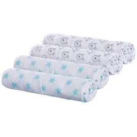 Brandsseller Baby Muslin Nappy, Burp Cloth, Cloth Nappies, 2 Designs, 1 x Blue Stars and 1 x with Winnie the Pooh Motifs, Approx. 77 x 73 cm, Set of 4