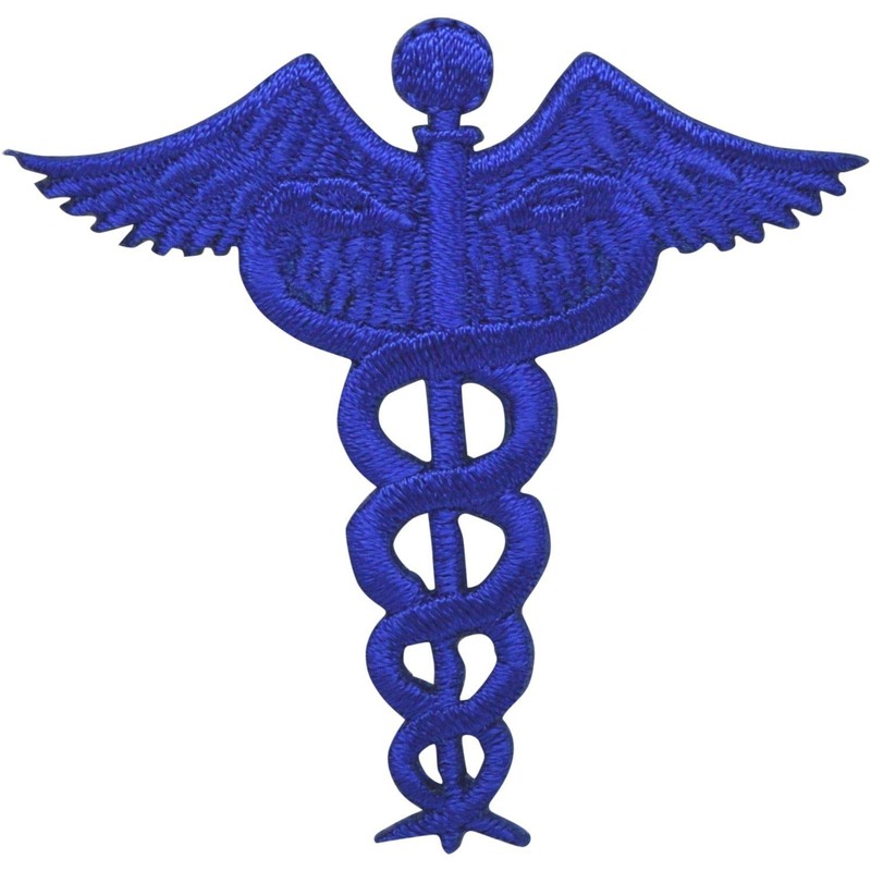 Wholesale Applique Blue Medical Caduceus Embroidered 2-1/4" x 2-1/4" Square