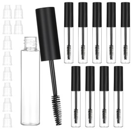 10 Pcs 10ml Empty Mascara Tube and Wand Glass for Castor Oil, Eyelashes Wands with Tube Clear Mascara Container Bottles (Black)
