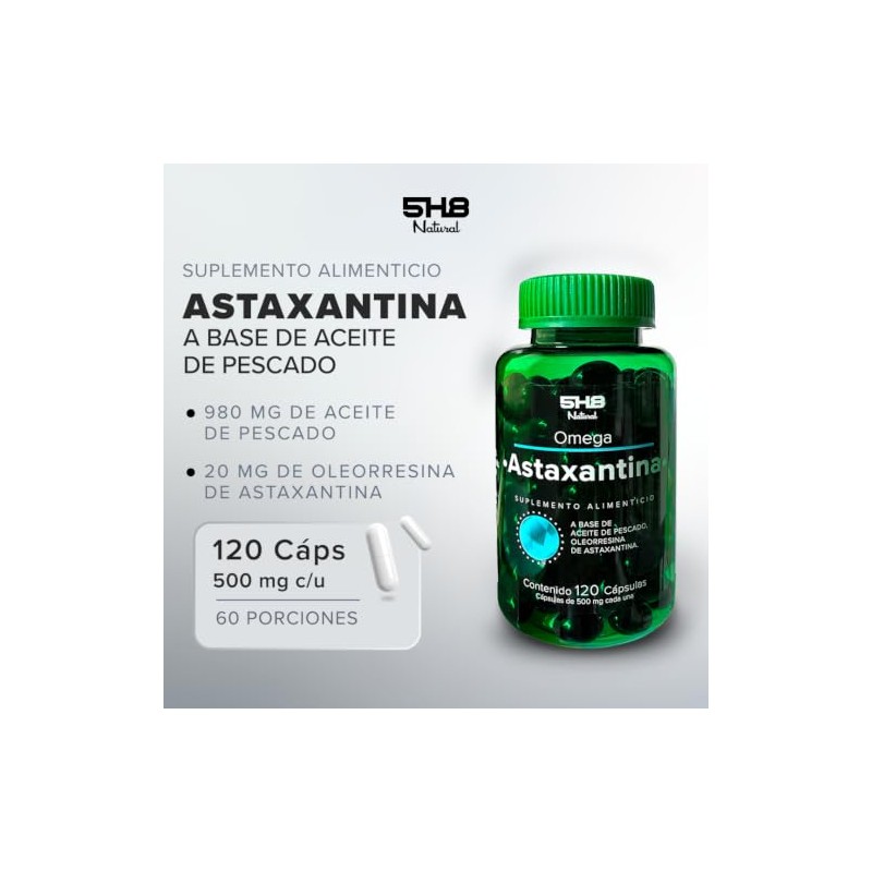 Astaxantina 20 mg + Omega 3 Aceite de Pescado 120