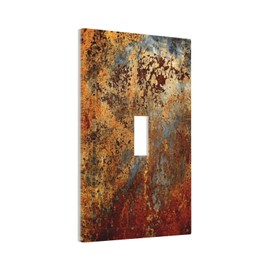 Shabby Old Aged Rust Rusty Tumbled Antique Brass Patina Copper Metal Print 1 Gang Single Toggle Electrical Outlet Light Switch Wall Plate Receptacle Face Plate Cover Decorative One Device Switchplate