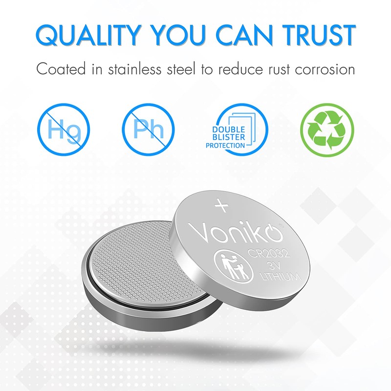Voniko CR2032 3V Lithium Batteries 6 Pack for Child Safety,