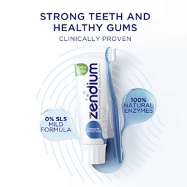 Zendium Complete Protection Toothpaste 75ml - contains natural antibacterial enzymes and proteins - natural protection against causes of caries and gum problems - SLS free, Triclosan free