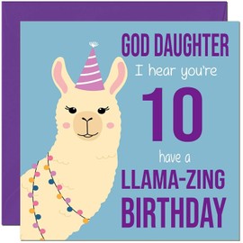 10th God Daughters Llama Birthday Card - Llamazing - Funny Llama God-Daughters Birthday Card for 10 Year old Kids ten, tenth