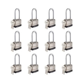 CINCINNO 40mm Keyed Alike Nickel Plated Laminated Steel Padlock, 1-9/16" Wide Body 2-inch Long Shackle Padlocks with Keys Pack of 12