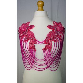 Feathers Creation Ltd Rhinestone Applique with Chains and Motif Applique for Dance Costume,Rhinestone Bodice for Wedding Dress,Ball Gown Colourfull Sew on Costume Design Acessories (Hot Pink)
