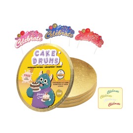 12 Inch Cake Drums,Gold Cake Boards 12 Inch Round(4-Pack),1/2 Inch Thick Cakes Drums with Banner Topper,Sturdy,Greaseproof for Birthday Wedding Multi-Tiered Cakes by GoldenBakeryFamily