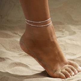 BERISO Gold/Silver Ankle Bracelets for Women,14K Gold Anklets for Women Waterproof Pearl Heart Beads Evil Eye Rhinestone Anklets Set Layered Anklet Bracelets for Women Gold Jewelry