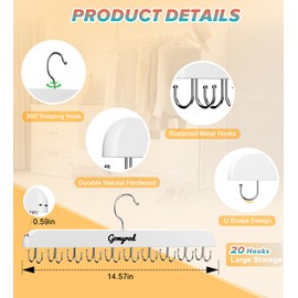 Bra Hanger for Closet, 2 Pack Tank Top Hanger w/20 Hooks Capacity Foldable Wood Space Saving Hangers, 360°Rotating Closet Organizers and Storage for Dorm & Apartment for Bra Scarf Ties(White)