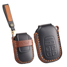 ontto Car key cover fit for Honda Civic Accord HRV CRV ZR-V BR-V Pilot VEZEL Passport 2022+ 2023 2024 handmade leather key case holder keyring keychain Smart Key Shell Accessories 5 buttons Black