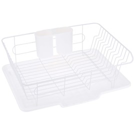 Pearl Metal Aldeo HB-4593 Metal Dish Drying Rack with Tray that Drains Water, Vertical Placement, White