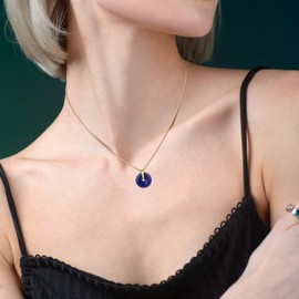 Koai Lapis Lazuli Moonstone Pea Disc Necklace for Women, Stone Silver, Lapis Lazuli