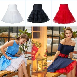 Sunqiran Vintage White 50s Dresses Knee Length Tulle Underskirt for Wedding and Costumes, White, L