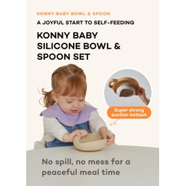 Konny Baby Bowl Microwaveable Silicone & Spoon Set, Self Feeding Essentials Baby Led Weaning Supplies -Grey Seed