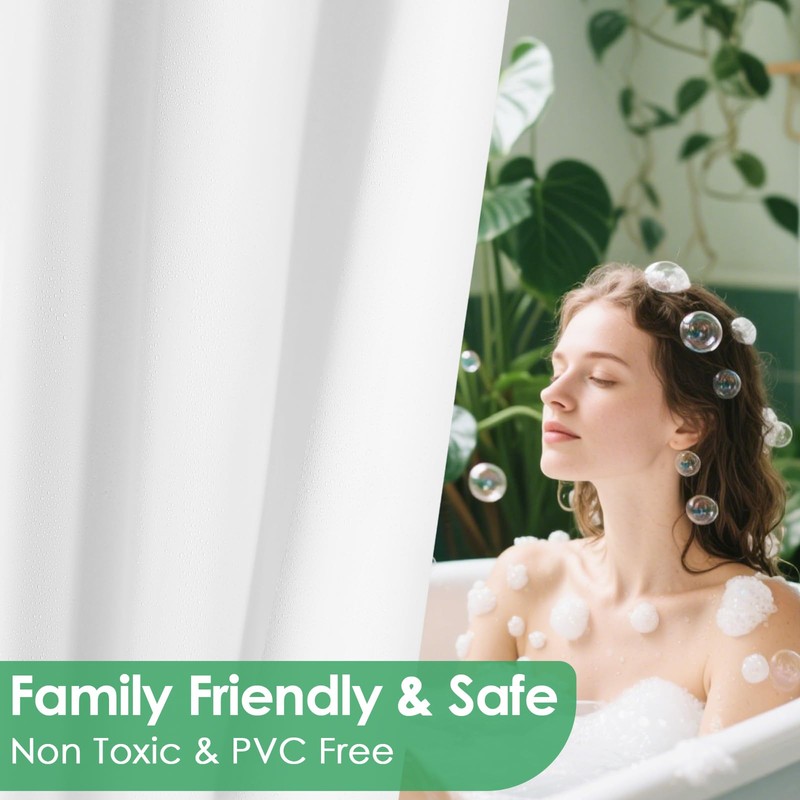 Gibelle White Snap in Shower Curtain Liner, Compatible with No