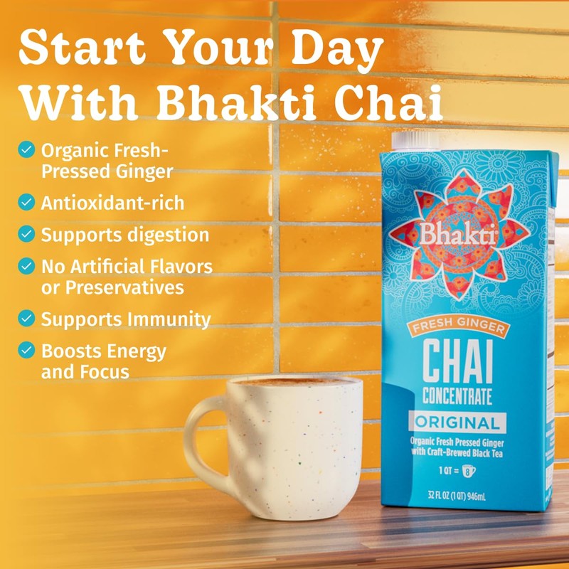 Bhakti Chai Tea Concentrate | Original, Organic Fresh Ginger, Black
