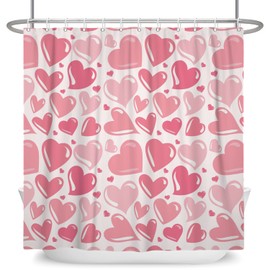 Arrebolart Pink Heart Shower Curtain Valentine's Day Shower Curtain Romantic Lover Couple Love Shower Curtains for Bathroom Waterproof Polyester Fabric with Hooks, 72Wx72L