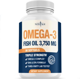 Triple Strength Omega 3 Fish Oil 3750 mg - EPA & DHA - Over 3000mg Omega-3 Fatty Acids - 1350mg EPA + 900mg DHA - Best Essential Fatty Acids, Burpless Fish Oil - 90 Count