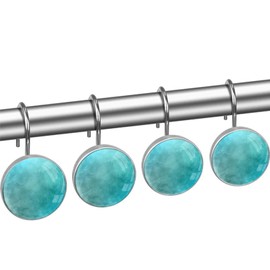 12pcs Lake Blue Shower Curtain Hooks,Decorative Shower Curtain Hanger Rings Roller, Stainless Steel Round Shower Rings Hangers for Bathroom Bedroom, Living Room Decor