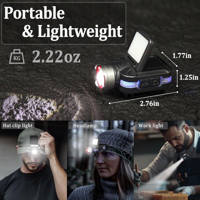 ISUNMEA Hard Hat Clip Lights, 2-Pack 800lm Rechargeable Clip on