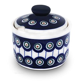 Original Bunzlauer Zuckerdose, V=0,4 Ltr. B=10,6 cm, H=9,7 cm, Dekor 8