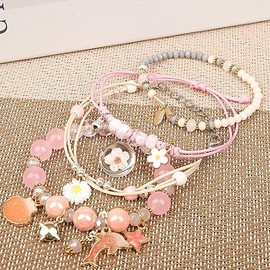 LYBHZDQ 4PCS Kids Friendship Bracelet, Dolphins Beaded Cute Bracelets for Teen Girls Women Hand Made Adjustable Charm Bracelets Set Anklets Gifts for Friends