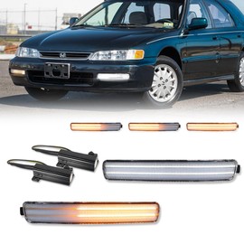 GTINTHEBOX For 1996 1997 Honda Accord Front Bumper Turn Signal Parking Light Clear Lens Switchback White & Amber LED Daytime Runnging Lights