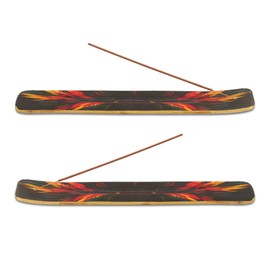 Eleet Wooden Incense Holder Burner Holder, Modern Incense Ash Catcher or Incense Stick Holder for Home Décor, 10-inch Long for Home Décor, Mango Wood (Multi Feather Dark)