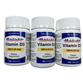 Marlex Vitamin D3 1000 IU (25mcg) 100 tablets ( 3 pack )