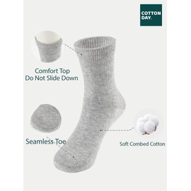 COTTON DAY Unisex Little Kids Youth Boys Girls Soft Cotton Crew Dress Socks Seamless Toe 6 Pack 6-8 years Plain Lt Gray M (8)
