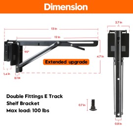 12 Inch Double Fittings E Track Shelf Bracket - Durable Hinged Collapsible Table Brackets - 4 Pack Black Powder Coating E-Track Accessories for etrack Workbench Shelves