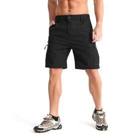 iCKER Mens Cargo Shorts Quick Dry Outdoor Hiking Shorts with Zip Pockets Lightweight Golf Shorts,Black GL023,L