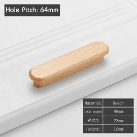 KOVNISE 2 PCS Cabinet Pulls Solid Wood Pulls Beech Pulls Original Wood Color Retro Rustic Style Simple Style for Cabinet Cupboard Door Drawer Dresser Drawer Cabinet Wood Wooden Door Handle (64mm)