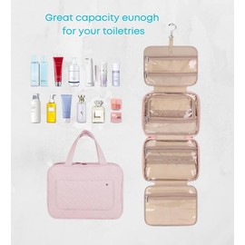 SIAM'S Travel Makeup Toiletry Bag for Women Portable Makeup Cosmetic Bag with Hanging Hook Water-resistant Makeup Case Organizer for Toiletries Accessories, Essentials (PINK)