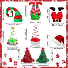8 Gorros Navideños Unisex Sombreros Divertidos de Navidad Sombreros de Pantalones de Papá Noel y Elfo Sombreros de Oropel de árbol de Navidad Accesorios para Mujer Hombre Disfraz de Navidad