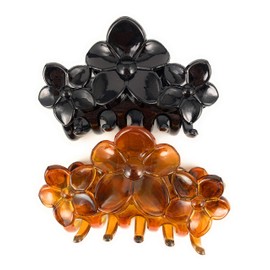 2 Black Caramel Brown hair clips plumeria flower barrette jaw claw clamp set of 2 Small hair clips 2 7/8 inches long