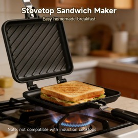 Non-Stick Sandwich Maker, Grilled Sandwich Maker with Pattern Design, Portable, Aluminum Alloy Double-Sided Heating Pan, Home 14.2 x 6.5 in Kitchen Breakfast Cooking Tool