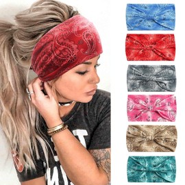 6 Pieces Headbands for Women, Wide Boho Headscarves, Non-Slip Bandanas, Hair Bands, Elastic Hair Accessories, Knotted Turbans Head Wrap Adults