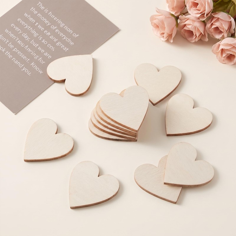 100 Pcs 1" Wooden Hearts for Crafts, DIY Ornaments, Hanging