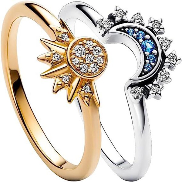 Pair of Celestial Sun and Moon Ring Set, Friendship Promise