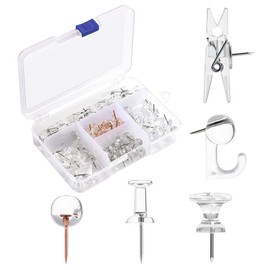 Hsthe Sea 125pcs Push Pins Set, Including Clear Plastic Push Pin Hook Pushpin Clip Push Pins Decorative Thumb Tacks with Stainless Steel Point Push Pins Bulletin Board Office Wall (5 Style)