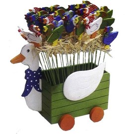 Aktivhandel #43190 Wooden Flower Stakes Goose Floristry Flowers Spring Decoration Including Basket