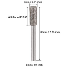 uxcell Diamond Burrs Bits Grinding Drill Carving Rotary Tool for Glass Stone Ceramic 120 Grit 1/4" Shank 8mm Cylinder 5 Pcs