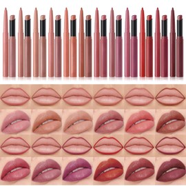 【Popular on TikTok】Choose from 12 Colors Lip Liner + Lipstick Slant Type - Moisturizing Creamy Matte with High Pigmentation, Long-lasting, Suitable for Various Outfits, Perfect for Beginners and