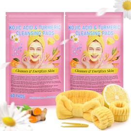 Ouhans Turmeric Kojic Acid Cleansing Pads -2pack,With Face Wash Headband Wristband Set