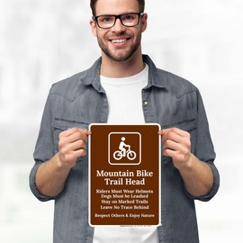 Mountain Bike Trail Head Riders Must Wear Helmets Sign, 10x7 Inches, 4 Mil Vinyl Decal Stickers Weather Resistant, Made in USA by My Sign Center
