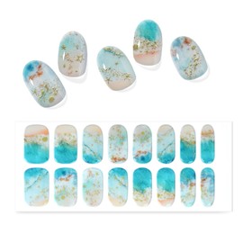 SILPECWEE Semi Cured Gel Nail Strips (Gold Coast - 16 PCS), Gel Nail Stickers Full Nail Wraps Need UV Light, Salon Quality & Easy to Use - with 2 Prep Pads, Nail File, Wood Stick