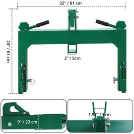 Heavy Duty 3 Point Quick Hitch for Tractors, Category 1 & 2, 3000LB Capacity, 2 Receivers, 5-Level Adjustable Hook, Fits 3 Point Hitch Attachments, Fits Implements, Heavy Duty Hitch System,Green