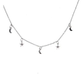 TreasureBay 925 Sterling Silver Charm Necklace for Women, Adjustable Dainty Chain With Star, Star and Moon, Floral Charm, Celestial Jewellery, Gift for Her (Stars & Moons)