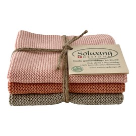 Solwang 3-Piece Danish Cotton Dishcloths in 100% Certified Organic Cotton Made in India (Apricot/Olive Organic Combi)